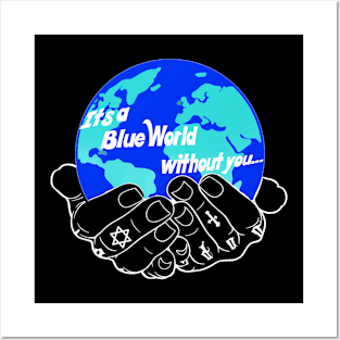 Blue World Large Logo Dark Posters and Art